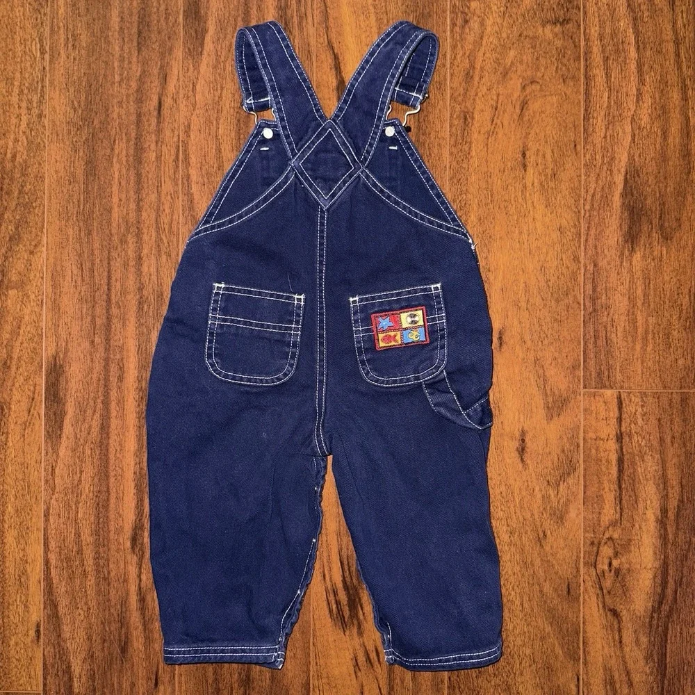 Vintage Gymboree Lighthouse Denim Overalls XS 12–18M Nautical Patch Cotton 90s